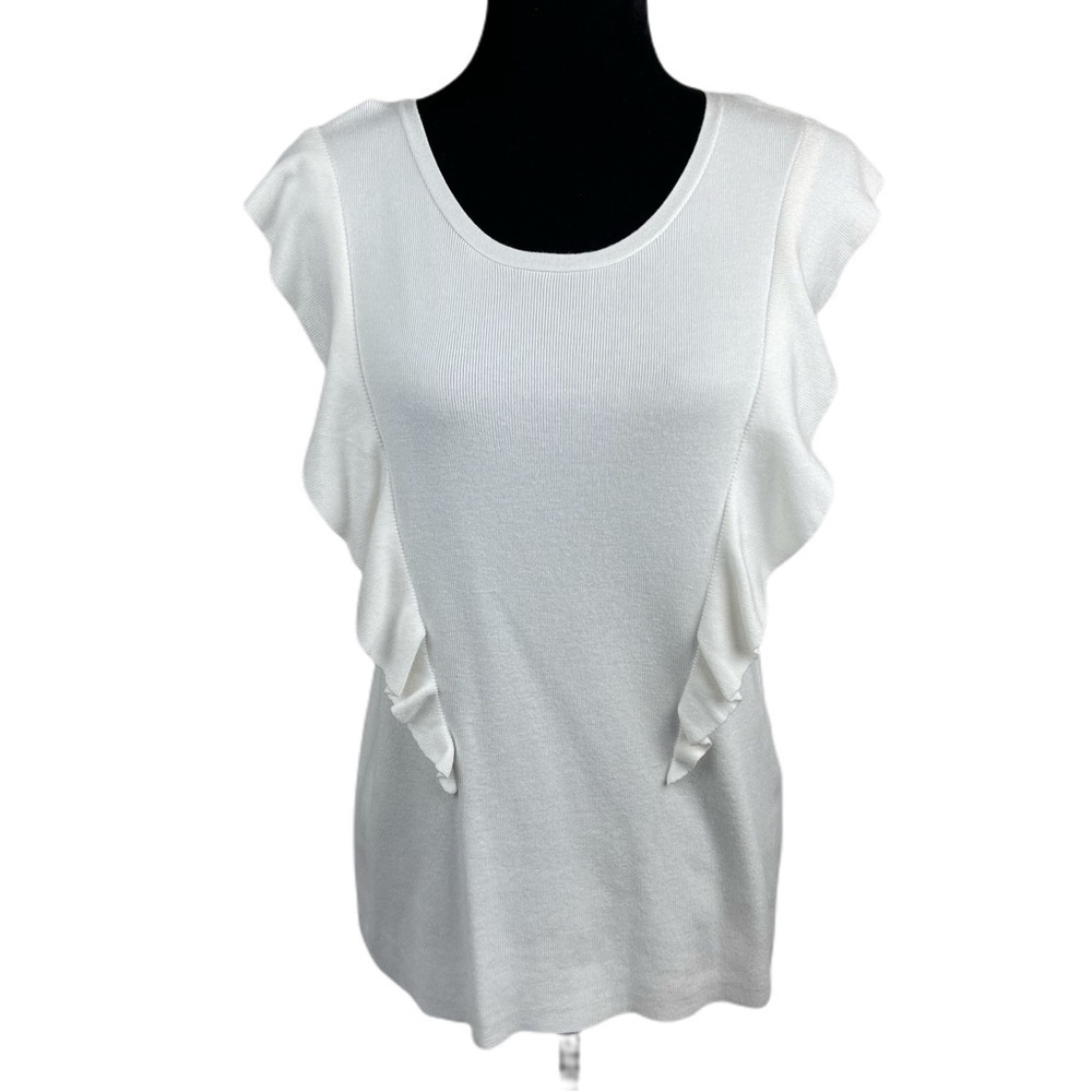 ✅ NWT Alex Marie Ivory Knit Sadie Rufle blouse XL
